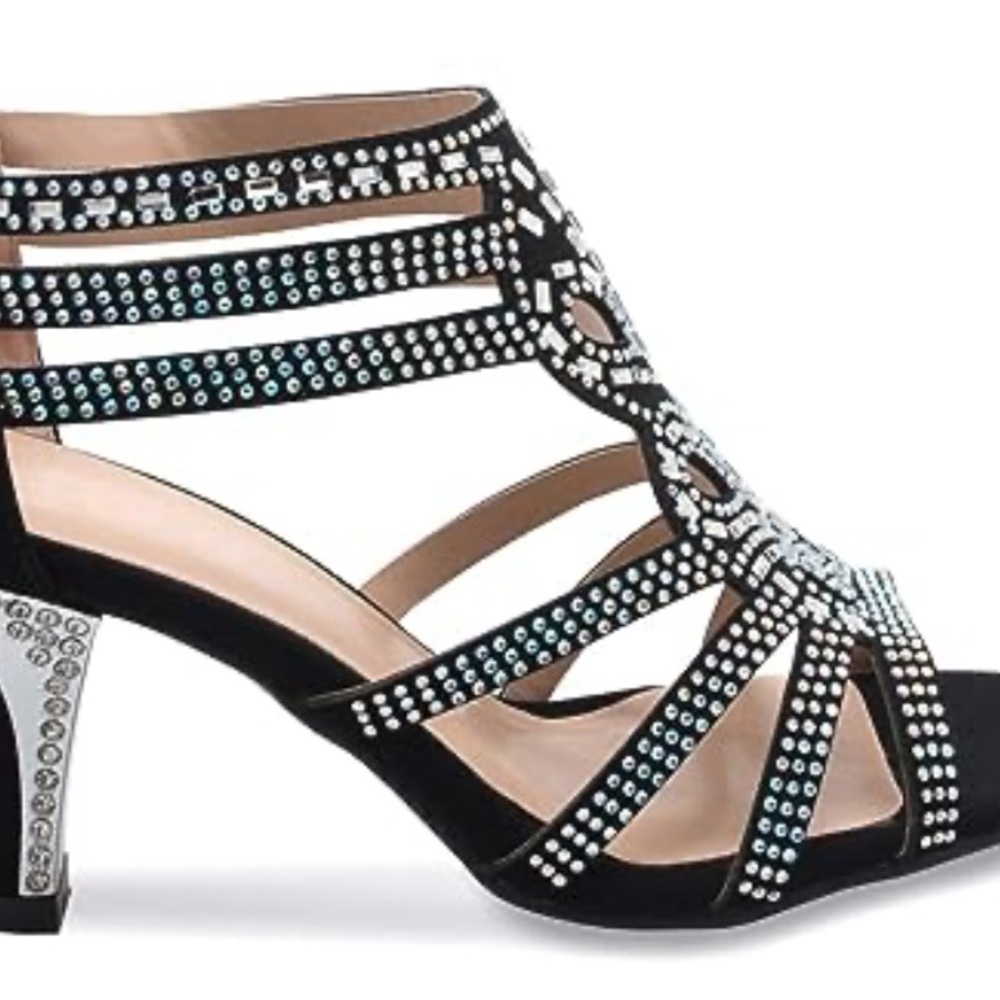 Rhinestone open to sandals with 2 inch heel